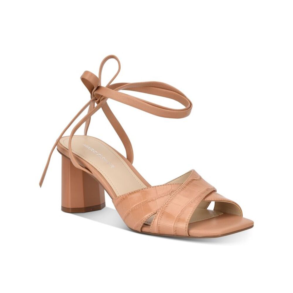 MARC FISHER Womens Brown Aliva Square Sculpted Heel Leather Sandals 7.5 M
